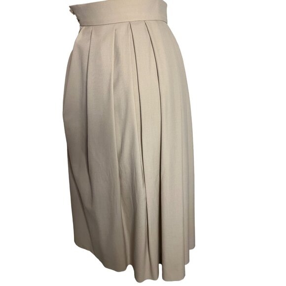 Vintage Jaeger Pure Wool Tan Skirt Midi Pleated Size 8 Y2K Professional - Picture 3 of 11